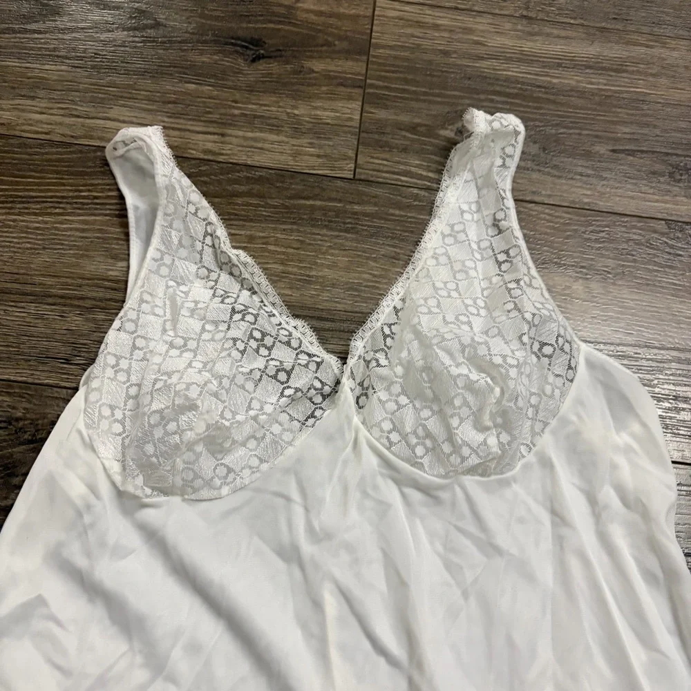 70s/80s European Vintage Silky Lace Midi Slip Dress (White) Size M
